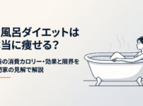 白い浴室の湯船につかりリラックスする女性のリアルな写真