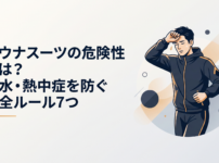 サウナスーツを着てジョギング後に額の汗をぬぐう日本人男性の実写写真