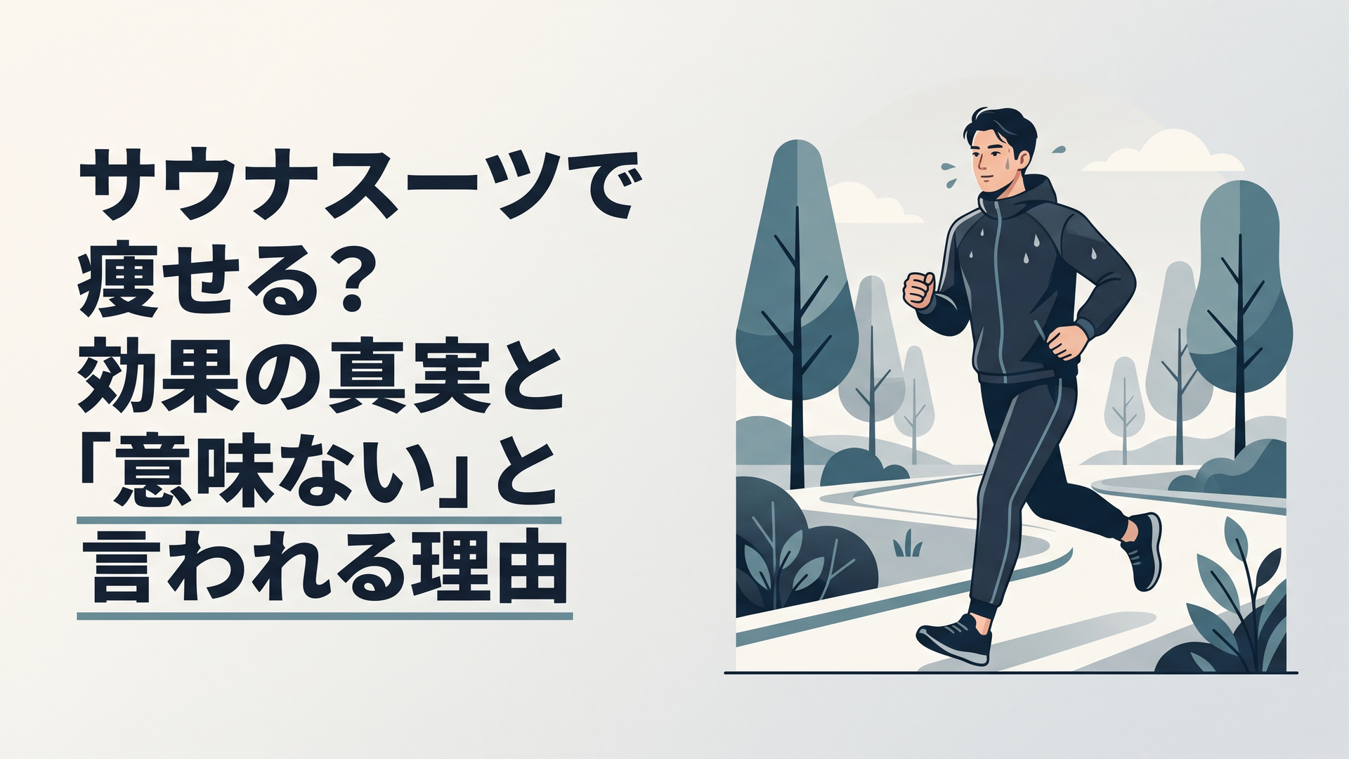 サウナスーツを着て汗をかきながら公園をジョギングする日本人男性のリアルな写真