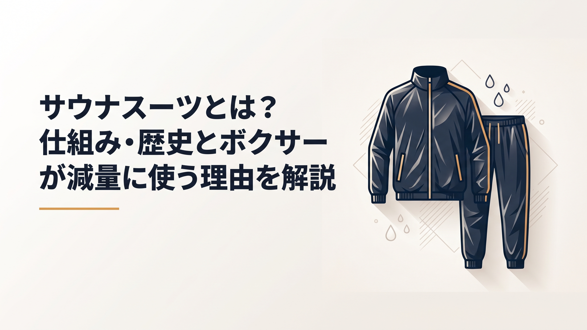 シャカシャカ素材のサウナスーツ上下と汗のしずくを描いたシンプルなイラスト