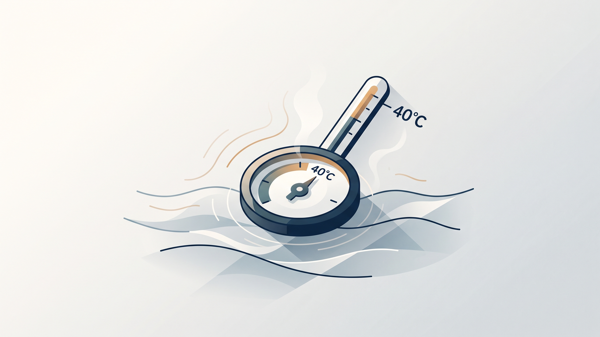 40℃付近を示す湯温計が浮かぶ湯船のお湯のイラスト